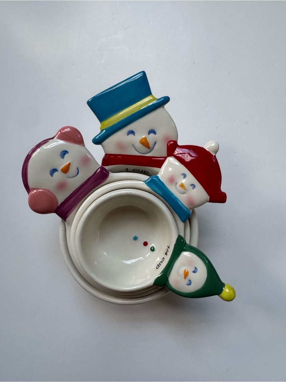Target Snowman Ceramic Measuring Cups Set of 4 1 cup 1/2 1/3 1/4 Holiday Winter